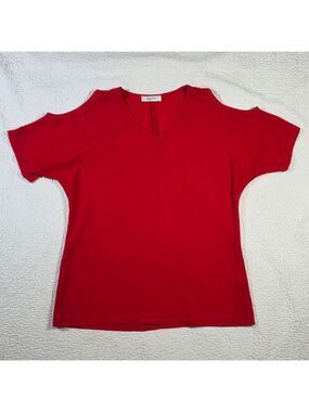 Mandee Red Open Shoulder Short Sleeve Blouse